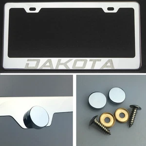 Dakota Laser Engrave Polish Stainless Steel License Plate Frame Chrome Screw Cap - Picture 1 of 12