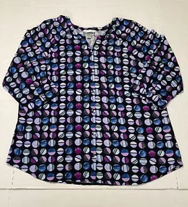 Christopher & Banks Womens Button Up Blouse Spherical Pattern Multi Color sz L - Picture 1 of 11