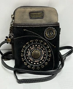 Chala Bohemian Star Embellished Phone Crossbody Shoulder Bag Suede Black - Picture 1 of 9