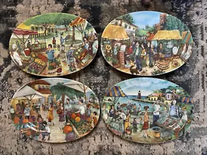JUEGO DE 4 OVALADOS BRUNELLI MARKET SCENE 8"L X 5 1/2" CON PLACAS HECHAS EN ITLAY - Imagen 1 de 4