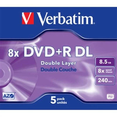 5x Verbatim DVD+R DL Double Layer Rohlinge 8,5GB 8x Schreiben Jewel Case - Bild 1 von 2