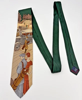 Corbata de seda vintage Polo Ralph Lauren para hombre hecha a mano en EE. UU. Golf Art Deco pareja Foto 1 de 4