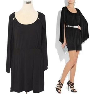 HALSTON HERITAGE Black Blouson Mini Cape Cocktail Party Dress Women's Size 0 - Picture 1 of 6
