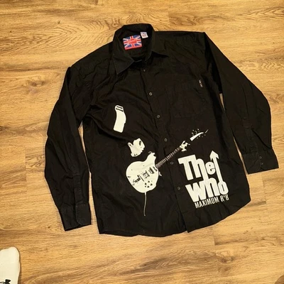 The Who Embroidered Long Sleeve XL Black Button Up Shirt Classic Rock Bravado - Image 1 of 4