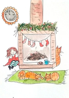 NEW! ACEO  original handmade watercolor portrait little girl, baby ,cats infancy - Image 1 of 4