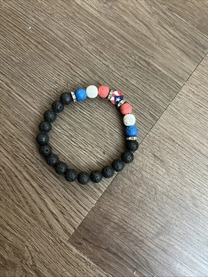 Beaded Puerto Rico Flag Lava Beads Bracelet - Image 1 of 3