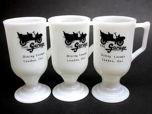Set of 3 Vintage Garage Dining Lounge Milk Glass Mugs London Ont - Picture 1 of 3