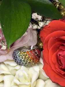 Anillo de platino sobre plata de ley con múltiples piedras preciosas, tamaño 8, 4,22 ctw - Imagen 1 de 7