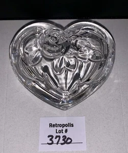 Clear Glass Heart Shaped Vanity Trinket Jewelry Box Rose Lid - Picture 1 of 9