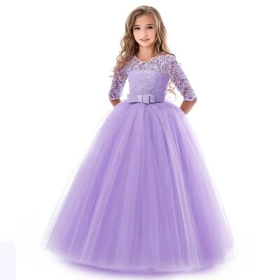 Girls Lace Long Prom Gowns Bridesmaid Kids Dresses Dress Kids Princess Party  - Image 1 of 4