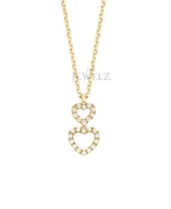 14K Gold 0.16CT VS/F-G Diamond Double Love Heart Pendant Necklace - The Jewelz - Picture 1 of 3