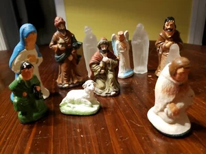 11 Vintage Nativity Figures Chalk Ware + Glass Ceramic Plaste Misc Lot Christmas - Picture 1 of 6