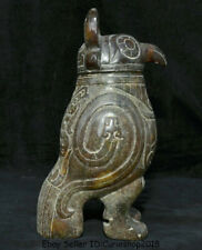 9.6" Antique Old China Han Dynasty Hetian Jade Carved Birds Zun drinking vessel
