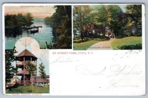 1905 SUMMIT PARK UTICA NEW YORK NY SUMMER HOUSE TOWER MINIATURE LAKE POSTCARD - Picture 1 of 2