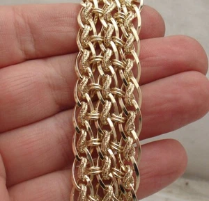 Technibond Bold Diamond Cut Oval Link Bracelet 14K Yellow Gold Plated 925 Silver - Picture 1 of 4