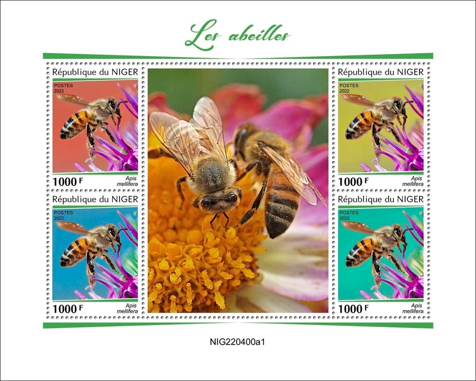 Estampillas de abejas insectos MNH 2022 Níger M/S Foto 1 de 1