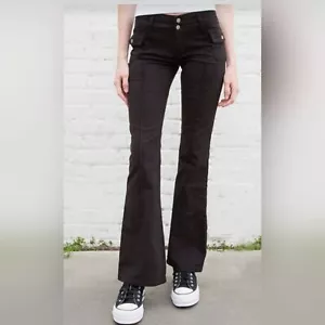 Brandy Melville Agatha Pants black low rise flair double snap jeans size S comfy - Picture 1 of 11
