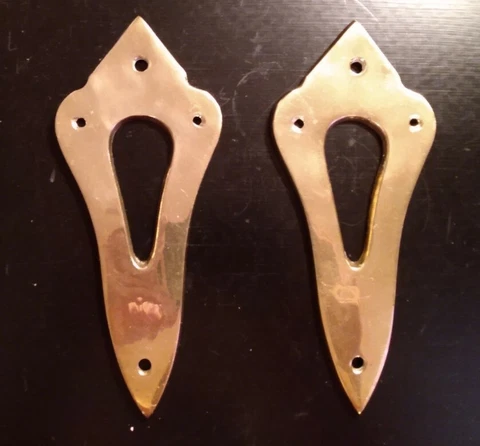 PAIR OF VINTAGE BRASS DOOR HANDLE SURROUNDS, 1960s or earlier, 4" x 8" Cover