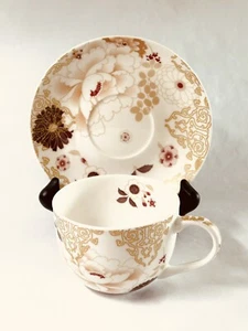 Maxwell & Williams KIMONO CUP & SAUCER PINK Burgundy Cream & Gold Floral Designs - Picture 1 of 7