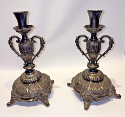 PAR DE CANDELABROS PLATA SIGLO XIX - MUY ORNAMENTADOS - 571,4 GRAMOS - MEJOR OFERTA Foto 1 de 4