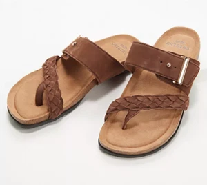 Earth Origins Braided Leather Toe-Post Slide On Sandals -Onida Brown Bark Size 6 - Picture 1 of 4