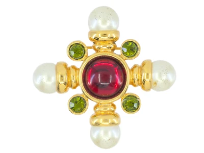 ВИНТАЖНАЯ БРОШЬ AVON 1990-е GRIPOIX МАЛЬТИЙСКИЙ КРЕСТ ИСКУССТВЕННЫЙ ЖЕМЧУГ И СТРАЗЫ ЗОЛОТО TOONE - Изображение 1 из 4