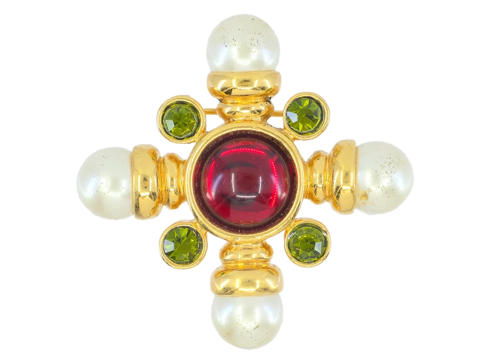 DE COLECCIÓN BROCHE AVON AÑOS 90 GRIPOIX CRUZ MALTESA IMITACIÓN PERLA Y PEDRERÍA ORO TOONE Foto 1 de 4