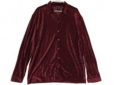 Domani Platinum Velvet Striped Shirt Rich Burgundy Mens Large Polyester Spandex - Image 1 of 4