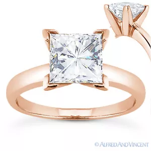 Anillo de compromiso solitario de moissanita de oro rosa 14 K de corte cuadrado para siempre brillante - Imagen 1 de 4