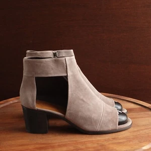 Coclico Ankle Boots Womens SZ EU 40.5 Taupe Leather Side Zip Peep Toe Cut Out - Picture 1 of 15