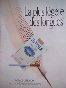 PUBLICITÉ 1991 ROYALE ULTRA 100 LA PLUS LÉGÈRE CIGARETTE - TABAC - Picture 1 of 1