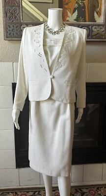 VTG Kasper For ASL Petite Outfit White jacket Tank & Skirt Set W/Cutouts Sz 12 - Image 1 of 4