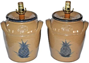 Pair Of Mahon Pottery Stoneware Table Lamps Pineapple Rustic Country Farmhouse - Picture 1 of 5