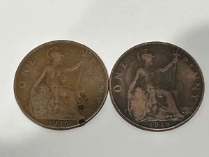1916 & 1918  UK Great Britain Penny Old Queen Victoria Coin ~ Lot 62 - Picture 1 of 2