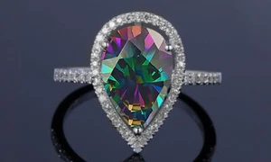 4.00 CTTW Lab Created  Rainbow Mystic Topaz Pear Cut Sterling Silver Ring - Picture 1 of 4