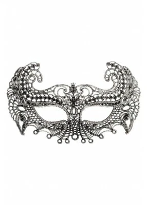 SILVER Filigree Venetian Masquerade Mask Prom Halloween LACE Fabric Hen Do Ball - Image 1 of 2