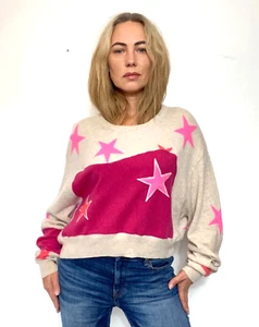 Pure Cashmere Pullover Patchwork S/M/L rosa Sterne Handmade SLOW Upcycling S007 - Bild 1 von 13