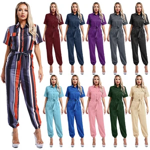 Womens Rompers Turn-down Jumpsuit Stylish Overalls Costume Workwear One Piece - Picture 1 of 113