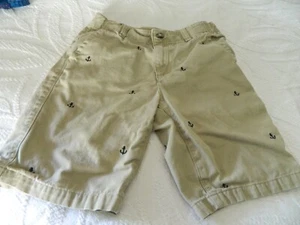 Dressed Up By Gymboree Tan Boys Shorts 10 Navy Blue Anchors 100% Cotton - Picture 1 of 3