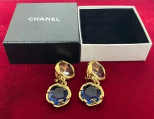 Chanel Earrings Coco Mark Color Stone Pink/Blue - Picture 1 of 4