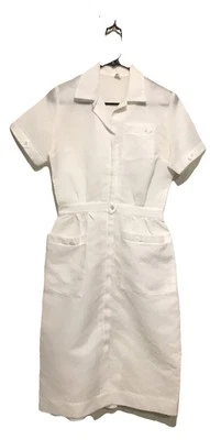 Uniforme de enfermera blanco cremallera botón delantero vestido fino transparente 12 vintage años 60  Foto 1 de 4