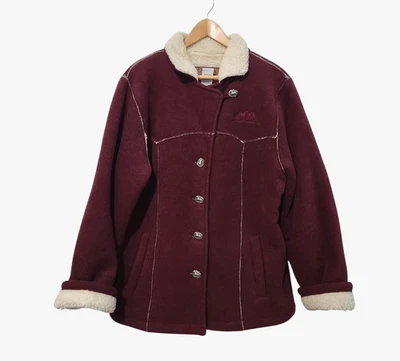 Casaco feminino Outback Trading pôneis alpinos Parka Sherpa forrado com botão borgonha G - Imagem 1 de 4