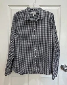 Camisa J CREW elástica perfecta con botones para mujer XL negra blanca a cuadros guinga - Imagen 1 de 8