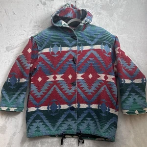 Cappotto vintage Jofeld donna grande stampa azteca Navajo coperta giacca lana sud-ovest USA - Foto 1 di 20