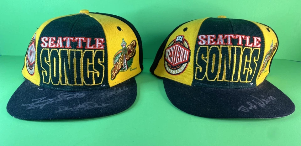 Seattle Sonics Autographed Hats * Lot of 2 * 1997-98 Supersonics - NEW - LOOK 2X - Image 1 of 4