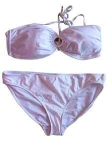 George White Gold Glitter BRIDE Removable Pads Halterneck Bandeau Bikini Set 20 - Picture 1 of 8