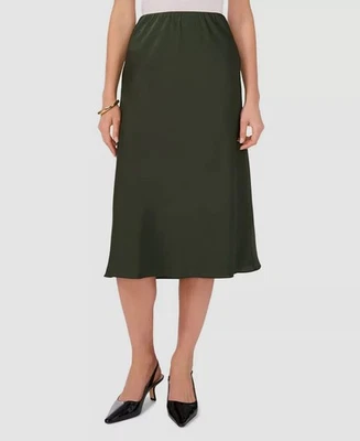 Falda midi para mujer Vince Camuto verde satinado línea A talla XS Foto 1 de 2