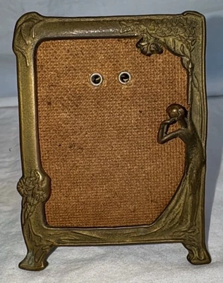 Beautiful Small Vintage Art Nouveau Brass Lady By The Lake Mirror 2.75” x 3.75” - Image 1 of 4