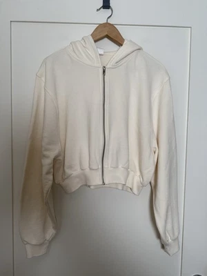 ALO Yoga Sweet Escape Full Zip Cropped Hoodie Ivory Sz L Jacket - Image 1 of 4
