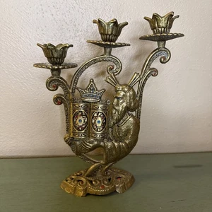 Vintage Brass Sabbath Candle Holder Israel Judaica Torah - Picture 1 of 9